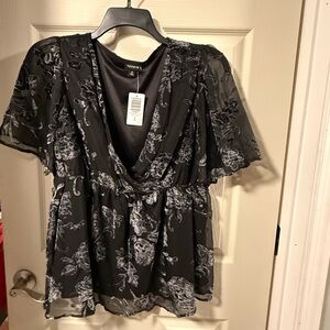 Torrid Black Floral V-Neck Peplum Blouse
